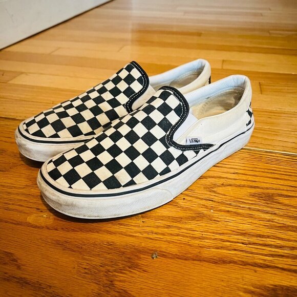 RARE🔥 VANS Classic Slip On Checkerboard Racing Flag White Black Sz 7. Mens Shoe - Picture 12 of 16